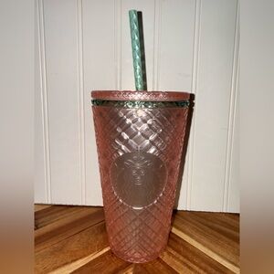 Starbucks Pink Diamond-Texture Tumbler with Mint Straw